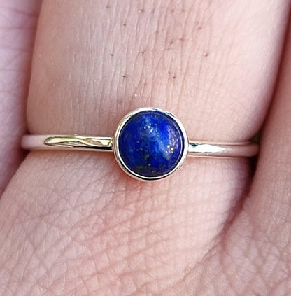 Lapis Lazuli Ring, 925 Sterling Silver Dainty Promise Ring, Natural Lapis Lazuli Round Gemstone Handmade Jewelry, Birthstone Gift for Her