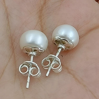 Pearl Stud Earrings, 925 Sterling Silver Jewelry, Handmade Pearl Earrings, June Birthstone, Round Pearl Stud Posts, Gift For Her Birthday