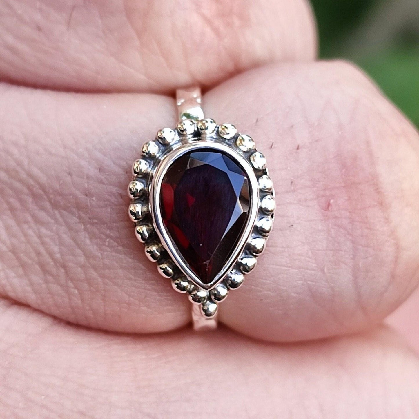 Natural Garnet Pear shape Ring, 925 Sterling Silver Handmade Promise Ring, Garnet Gemstone Boho Jewelry, January Birthstone, Gift for her