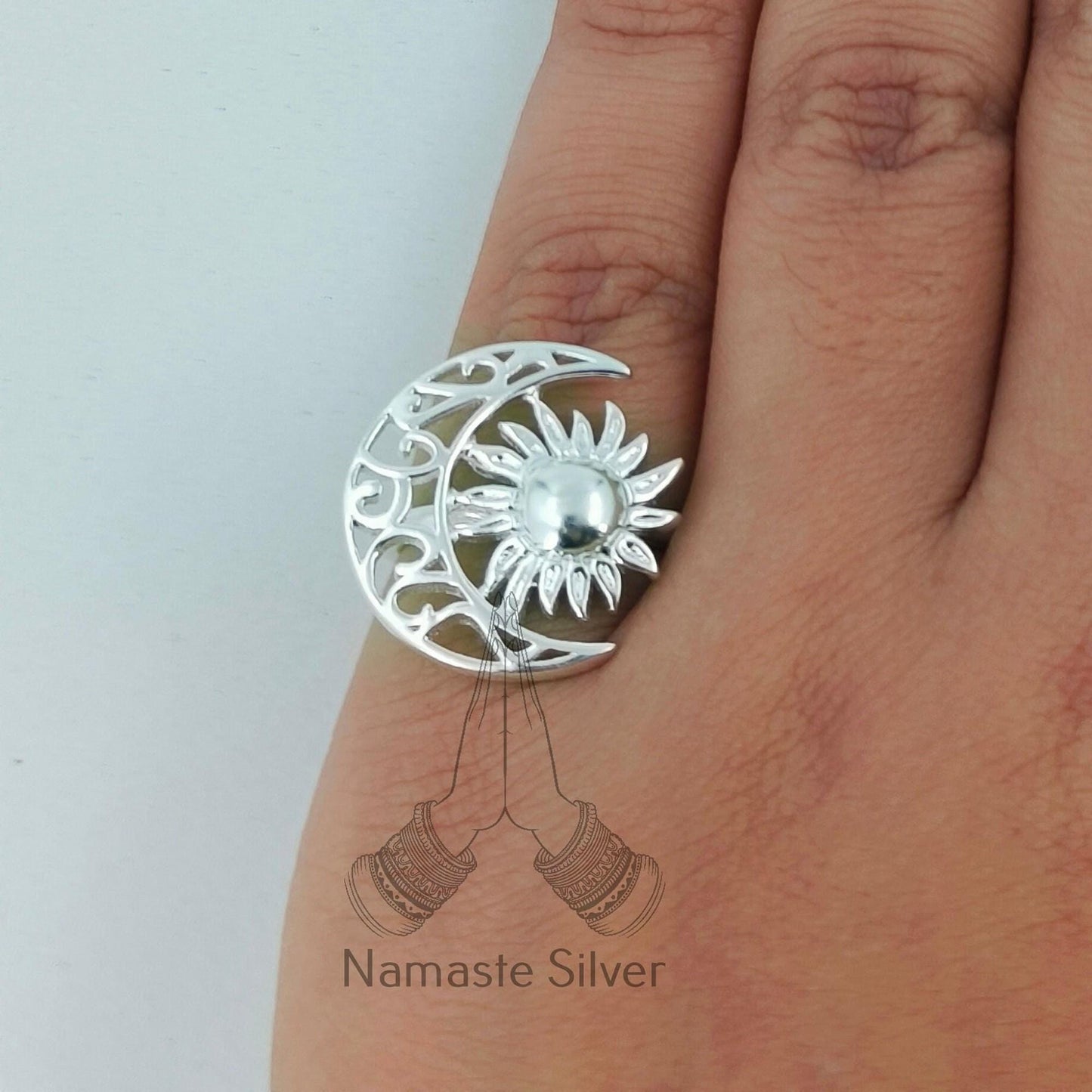 Sun Moon Ring, 925 Sterling Silver Statement Promise Ring, Handmade Crescent Moon Spiritual Boho Jewelry, Celestial Jewelry, Gift for Her