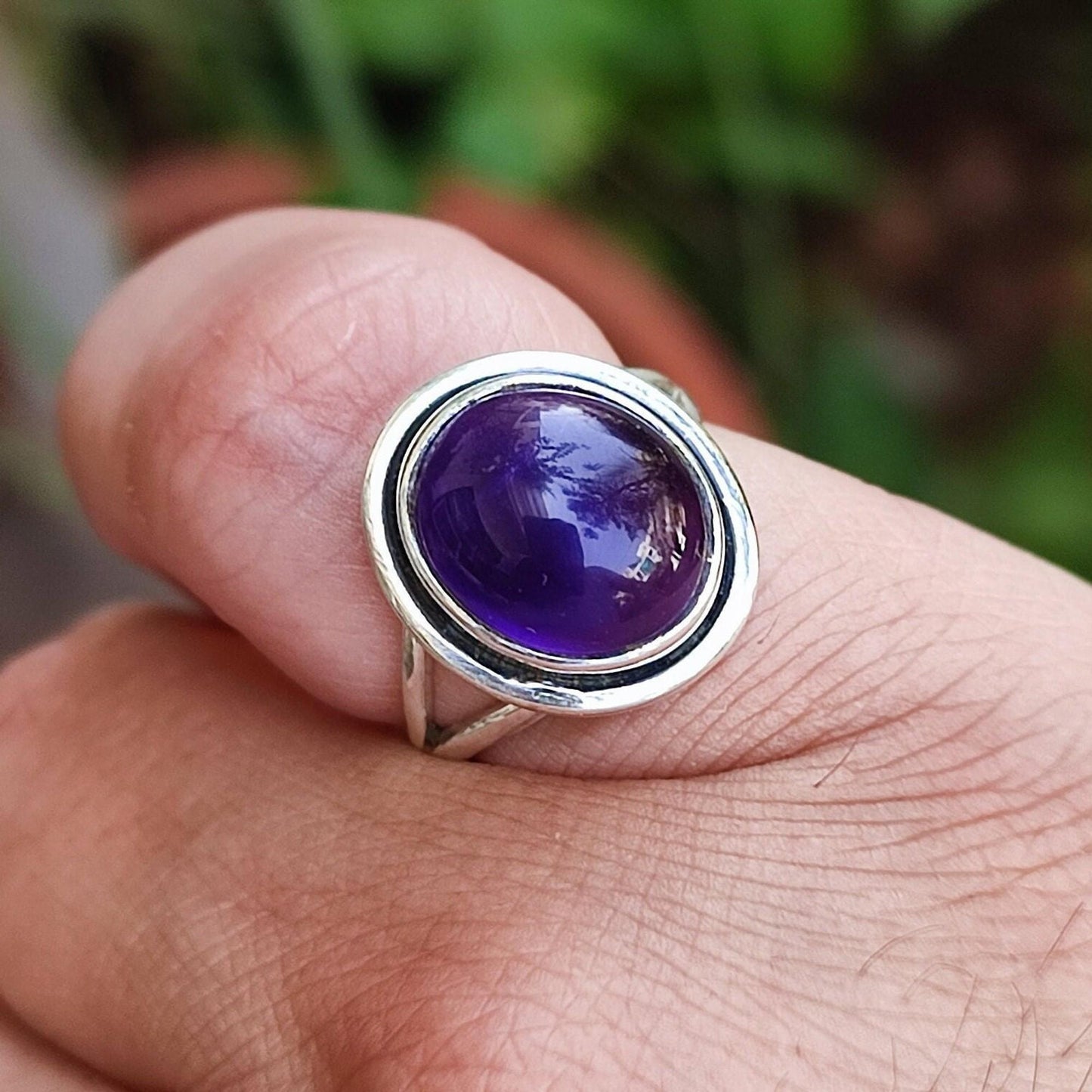 Amethyst Ring, 925 Sterling Silver Handmade Statement Promise Ring, Natural Amethyst Oval Gemstone Jewelry, February Birthstone Gift for Her