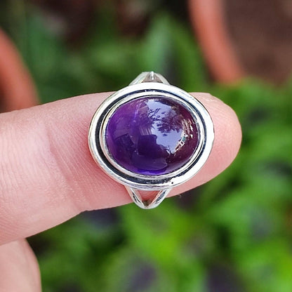Amethyst Ring, 925 Sterling Silver Handmade Statement Promise Ring, Natural Amethyst Oval Gemstone Jewelry, February Birthstone Gift for Her