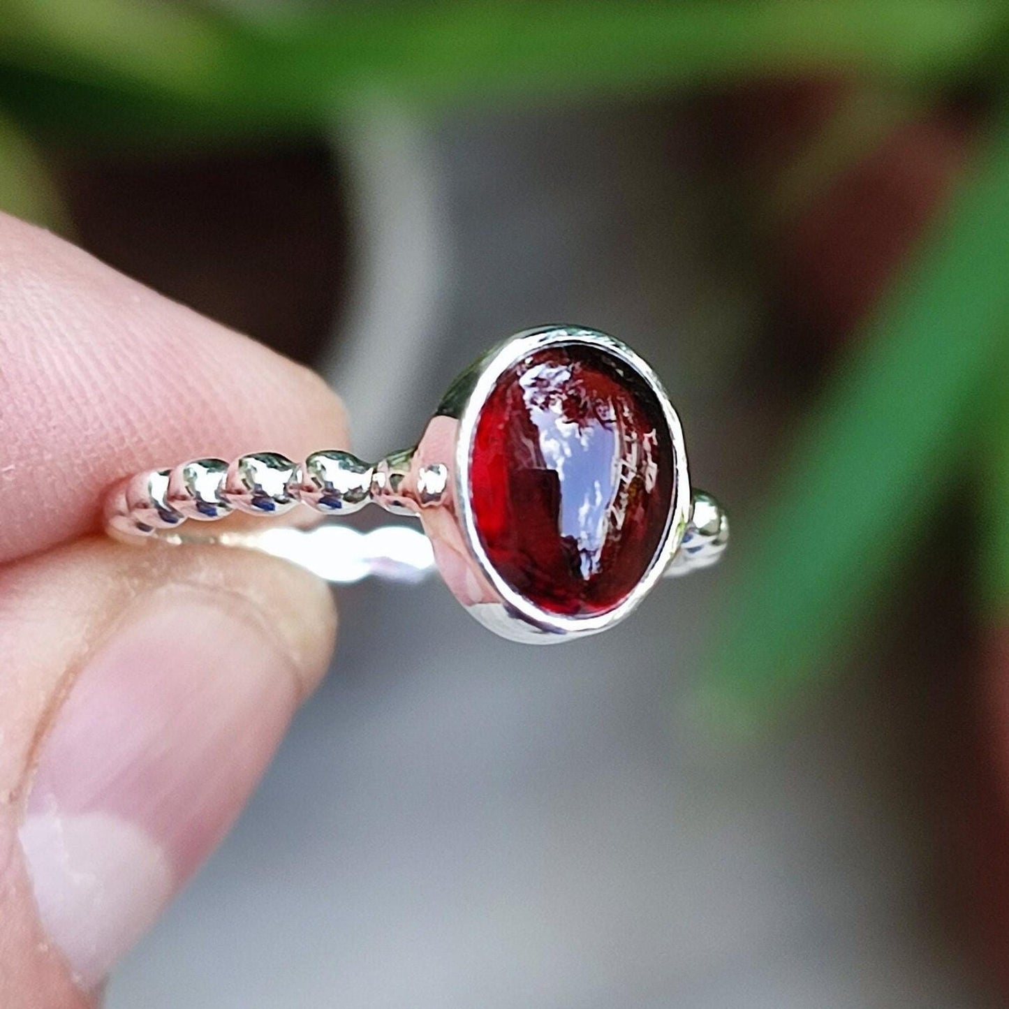Garnet Ring, 925 Sterling Silver Promise Ring, Natural Red Garnet Oval Gemstone Handmade Jewelry, January Birthstone, Dainty Gift for Her