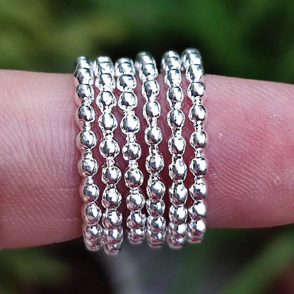 Silver Bead Ring, 925 Sterling Silver Handmade Stackable Dainty Ring Bands, Gift For Her, Silver Beaded Ring, Stacking Ring Set, Thin Ring