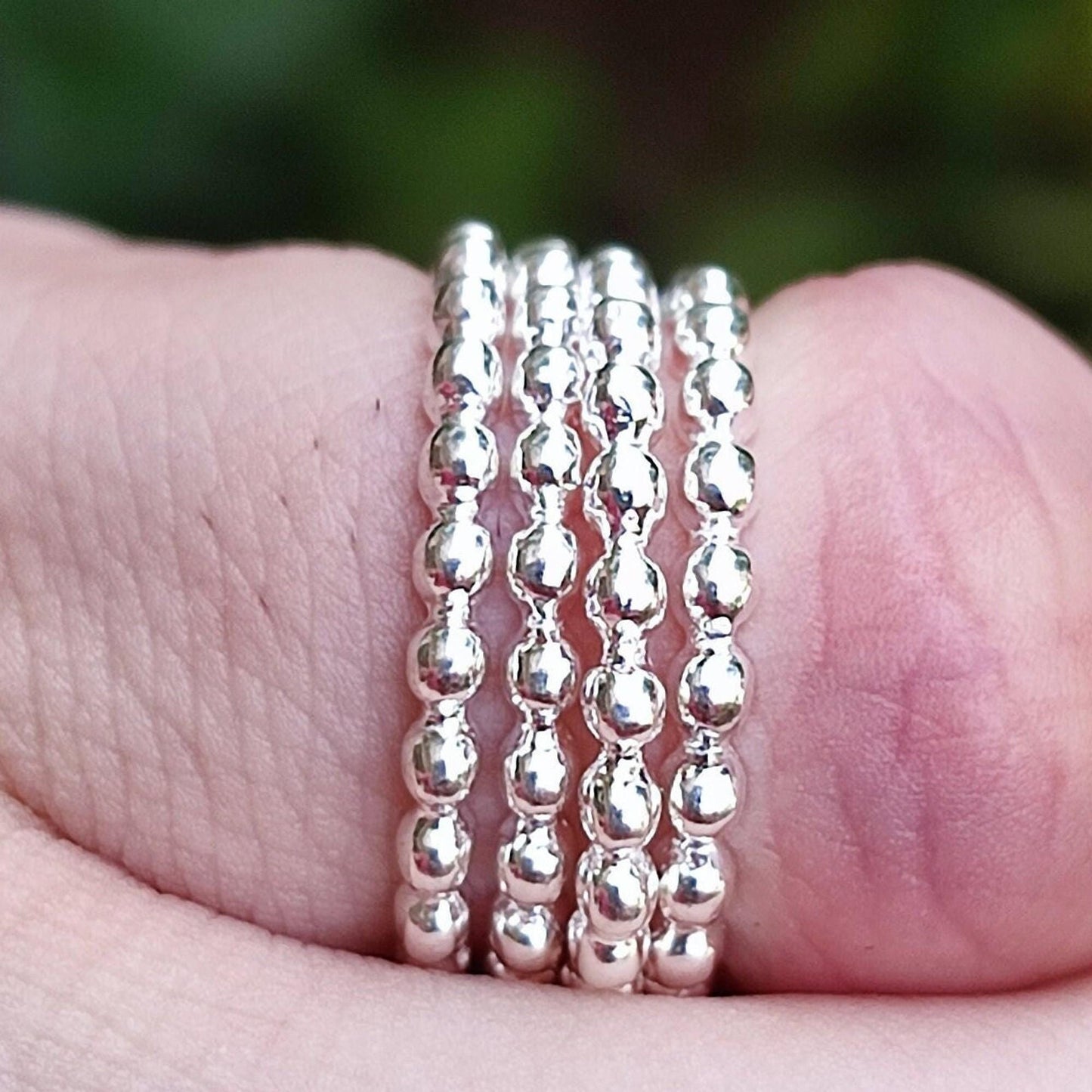 Silver Bead Ring, 925 Sterling Silver Handmade Stackable Dainty Ring Bands, Gift For Her, Silver Beaded Ring, Stacking Ring Set, Thin Ring