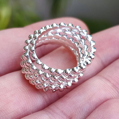 Silver Bead Ring, 925 Sterling Silver Handmade Stackable Dainty Ring Bands, Gift For Her, Silver Beaded Ring, Stacking Ring Set, Thin Ring