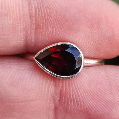 Garnet Stone Silver Ring | Handmade 925 Sterling Silver Promise Ring | Pearshape Natural Gemstone Jewelry | January Birthstone Gift for Her