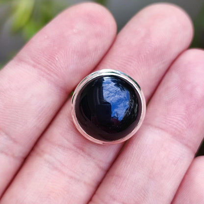 Black Onyx Ring, 925 Sterling Silver Statement Promise Ring, Natural Onyx Round Gemstone Handmade Jewelry, July Birthstone, Gift for Her