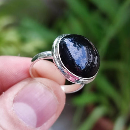 Black Onyx Ring, 925 Sterling Silver Statement Promise Ring, Natural Onyx Round Gemstone Handmade Jewelry, July Birthstone, Gift for Her