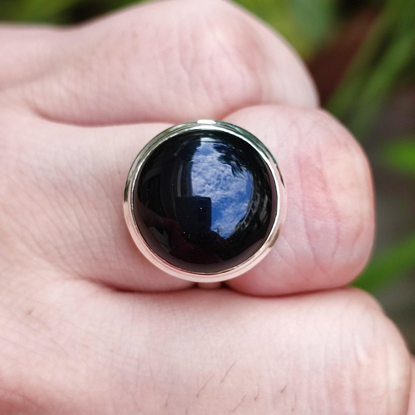 Black Onyx Ring, 925 Sterling Silver Statement Promise Ring, Natural Onyx Round Gemstone Handmade Jewelry, July Birthstone, Gift for Her