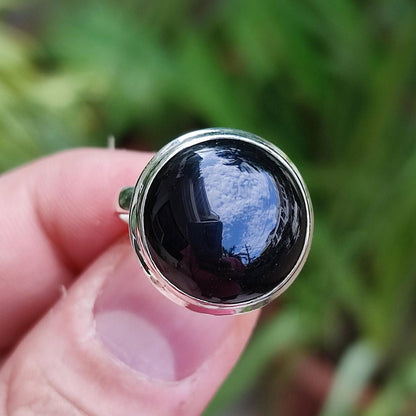 Black Onyx Ring, 925 Sterling Silver Statement Promise Ring, Natural Onyx Round Gemstone Handmade Jewelry, July Birthstone, Gift for Her