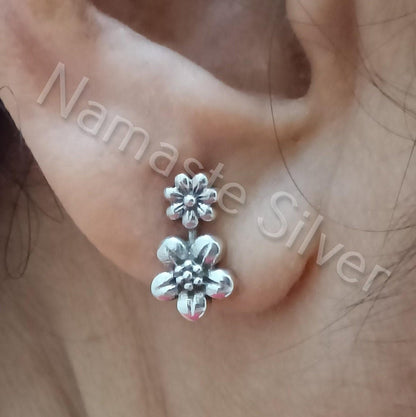 Flower Stud Earrings, 925 Sterling Silver Floral Stud Post, Handmade Dainty Minimalist Jewelry, Floral Studs for Girls, Cute Gift for Her