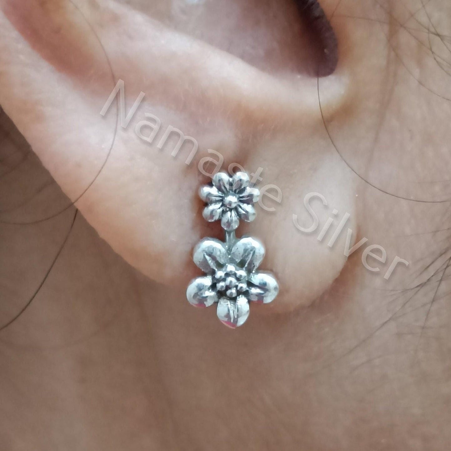 Flower Stud Earrings, 925 Sterling Silver Floral Stud Post, Handmade Dainty Minimalist Jewelry, Floral Studs for Girls, Cute Gift for Her