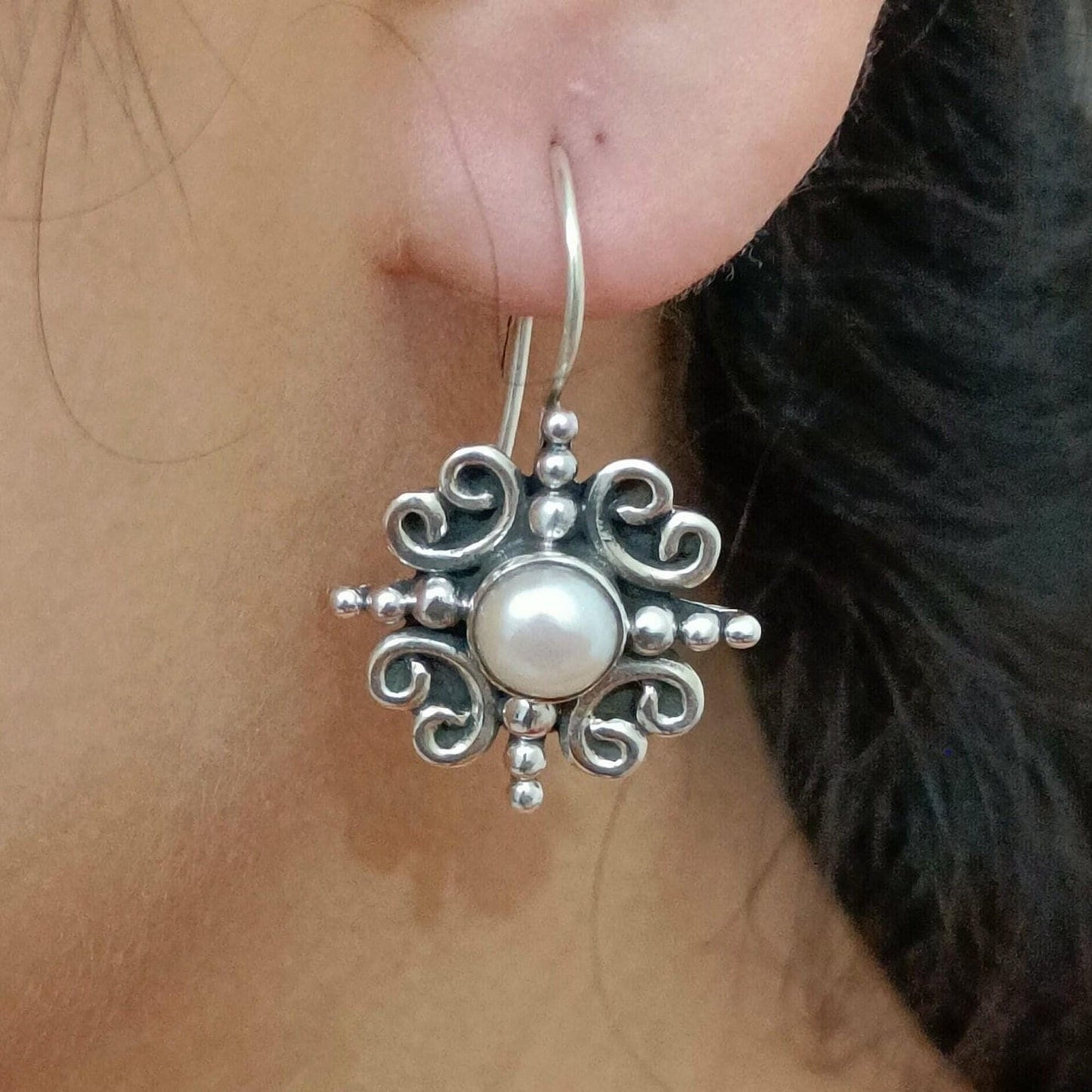 Pearl Earrings, 925 Sterling Silver Dangle drop Earrings, Freshwater Pearl Handmade Jewelry, Bridal Earrings, June Birthstone, Gift for Her