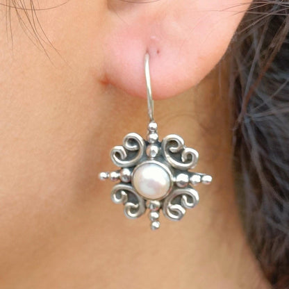 Pearl Earrings, 925 Sterling Silver Dangle drop Earrings, Freshwater Pearl Handmade Jewelry, Bridal Earrings, June Birthstone, Gift for Her