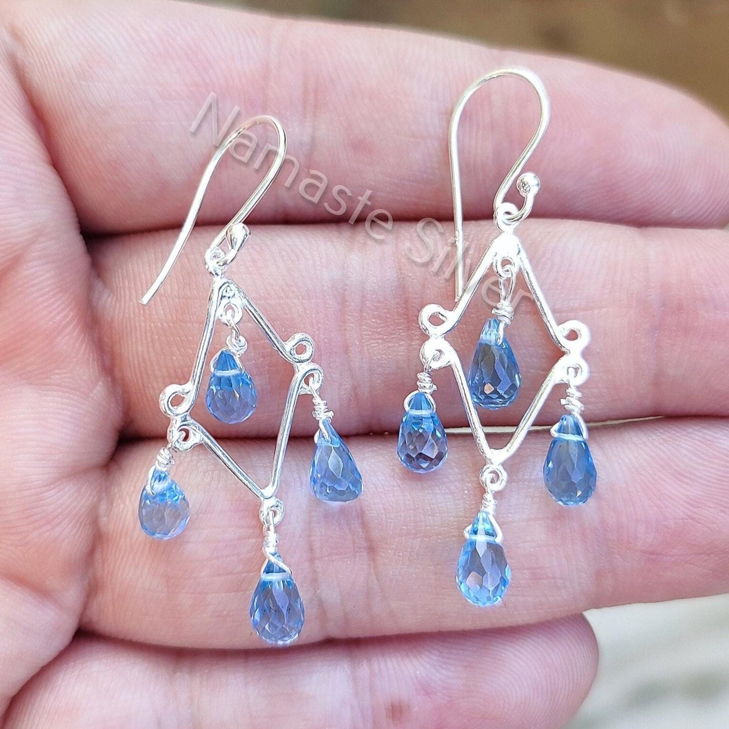 Blue Topaz Earrings, 925 Sterling Silver Handmade Dangle Drop Earrings, Natural Blue Topaz Teardrop Beads Jewelry, Gift for her