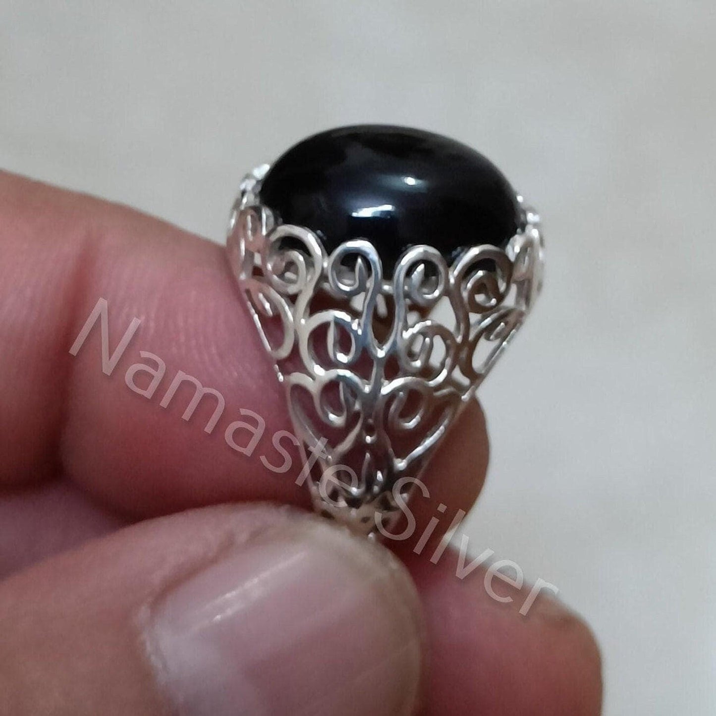 Black Onyx Ring, 925 Sterling Silver Statement Promise Ring, Natural Onyx Oval Gemstone Handmade Boho Jewelry, July Birthstone, Gift for her