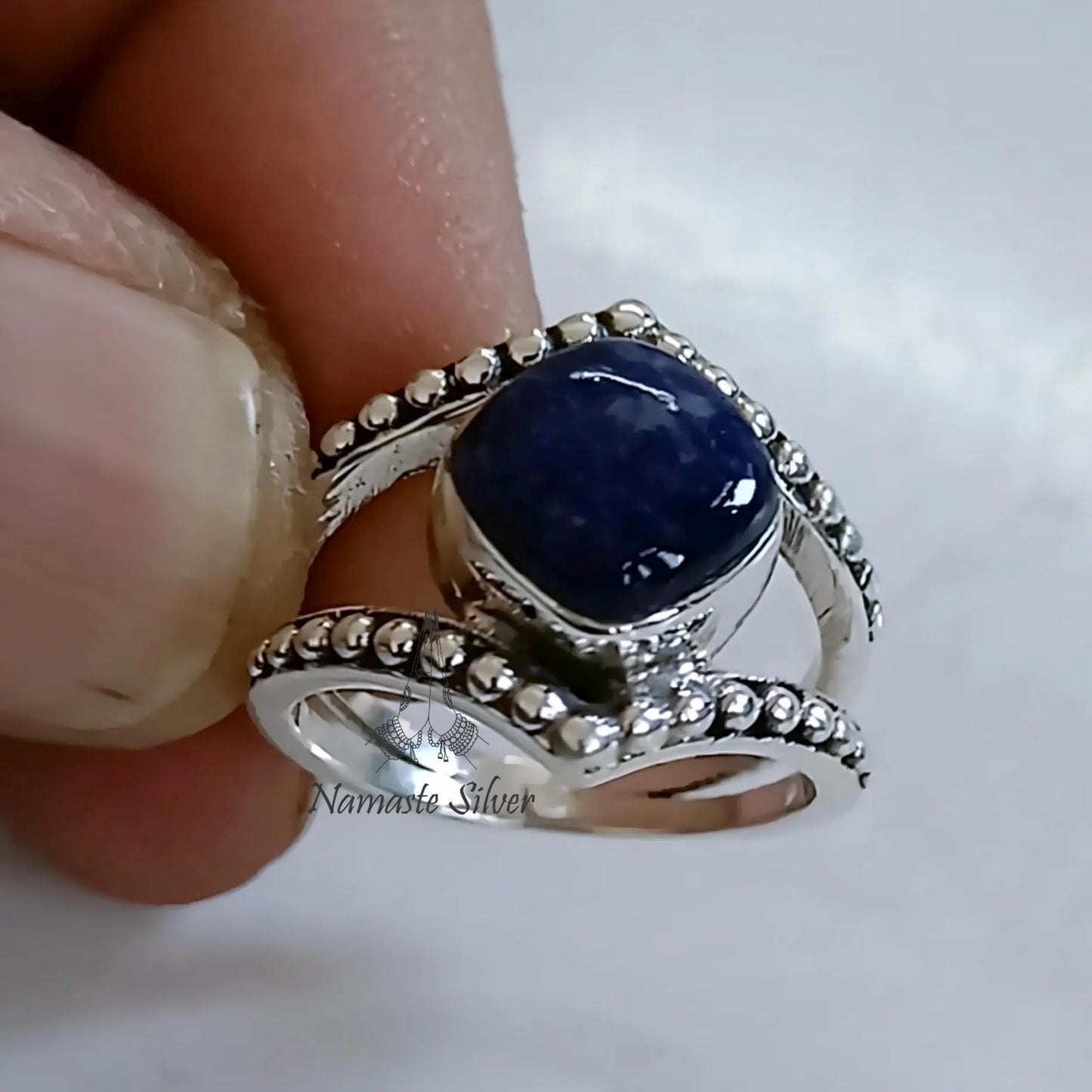 Sodalite Ring, 925 Sterling Silver Promise Ring, Natural Sodalite Cushion Gemstone Handmade Boho Jewelry, Gift for Her, December Birthstone