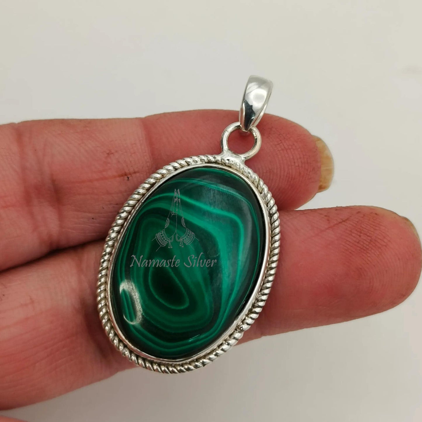 Malachite Pendant, 925 Sterling Silver Pendant, April May Birthstone, Natural Malachite Oval Gemstone Handmade Jewelry, Unique Gift For Her