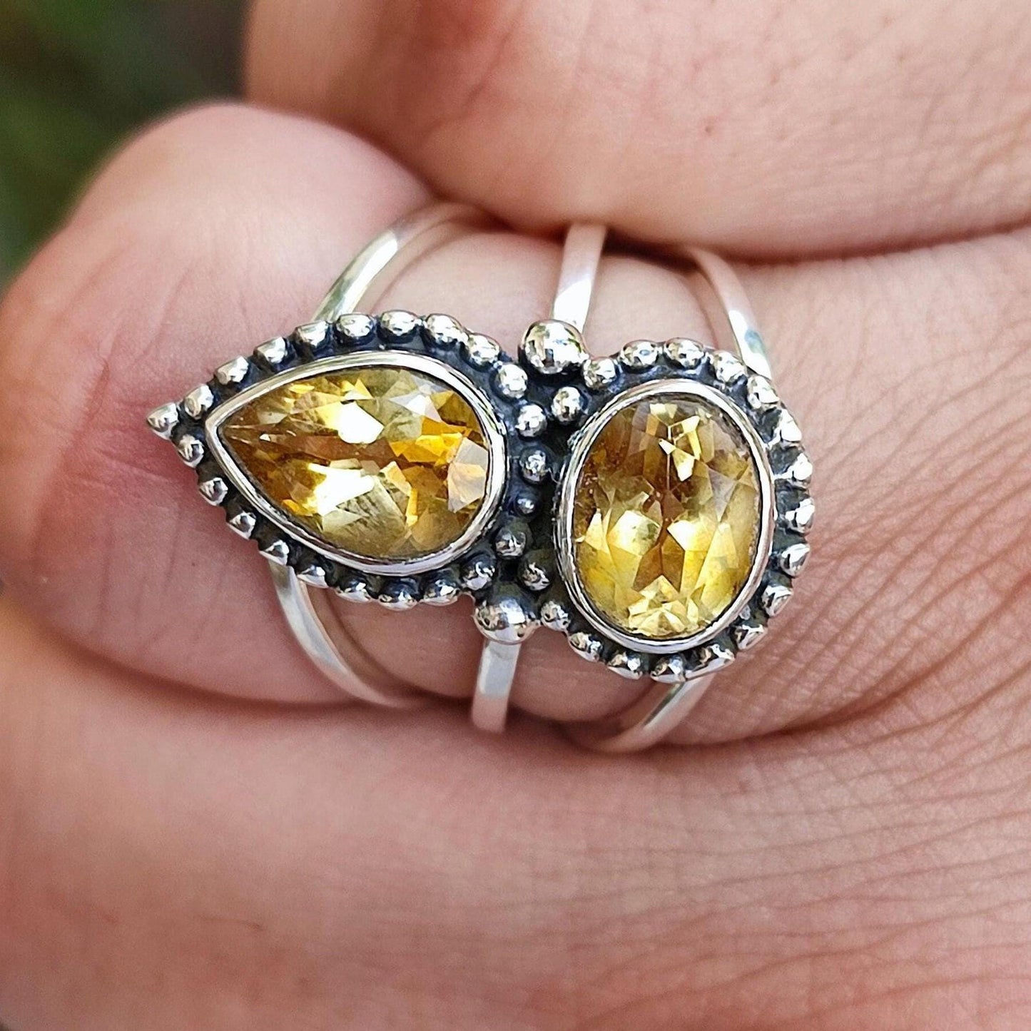 Citrine Ring, 925 Sterling Silver Statement Promise Ring, Natural Citrine Dual Gemstone Handmade Jewelry, November Birthstone, Gift for her