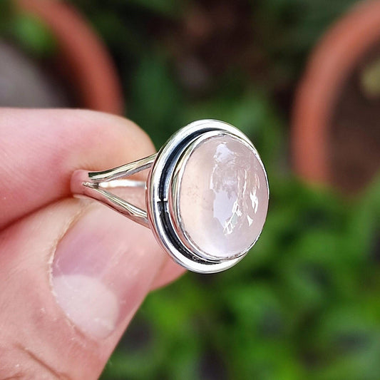 Rose Quartz Ring, 925 Sterling Silver Promise Ring, Natural Pink Quartz Oval Gemstone Handmade Jewelry, Gift for her, January Birthstone