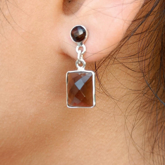 Smoky Quartz Dangle Earrings, 925 Sterling Silver Handmade Earrings, Natural Smoky Quartz Cushion Jewelry, November Birthstone, Gift for Her