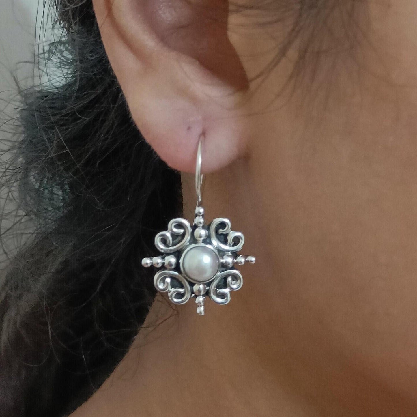 Pearl Earrings, 925 Sterling Silver Dangle drop Earrings, Freshwater Pearl Handmade Jewelry, Bridal Earrings, June Birthstone, Gift for Her