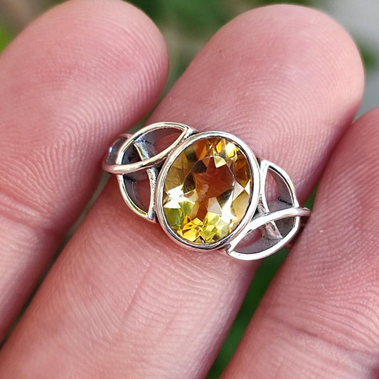 Citrine Celtic Knot Ring, 925 Sterling Silver Promise Ring, Natural Yellow Gemstone Oval Handmade Jewelry, November Birthstone, Gift for Her