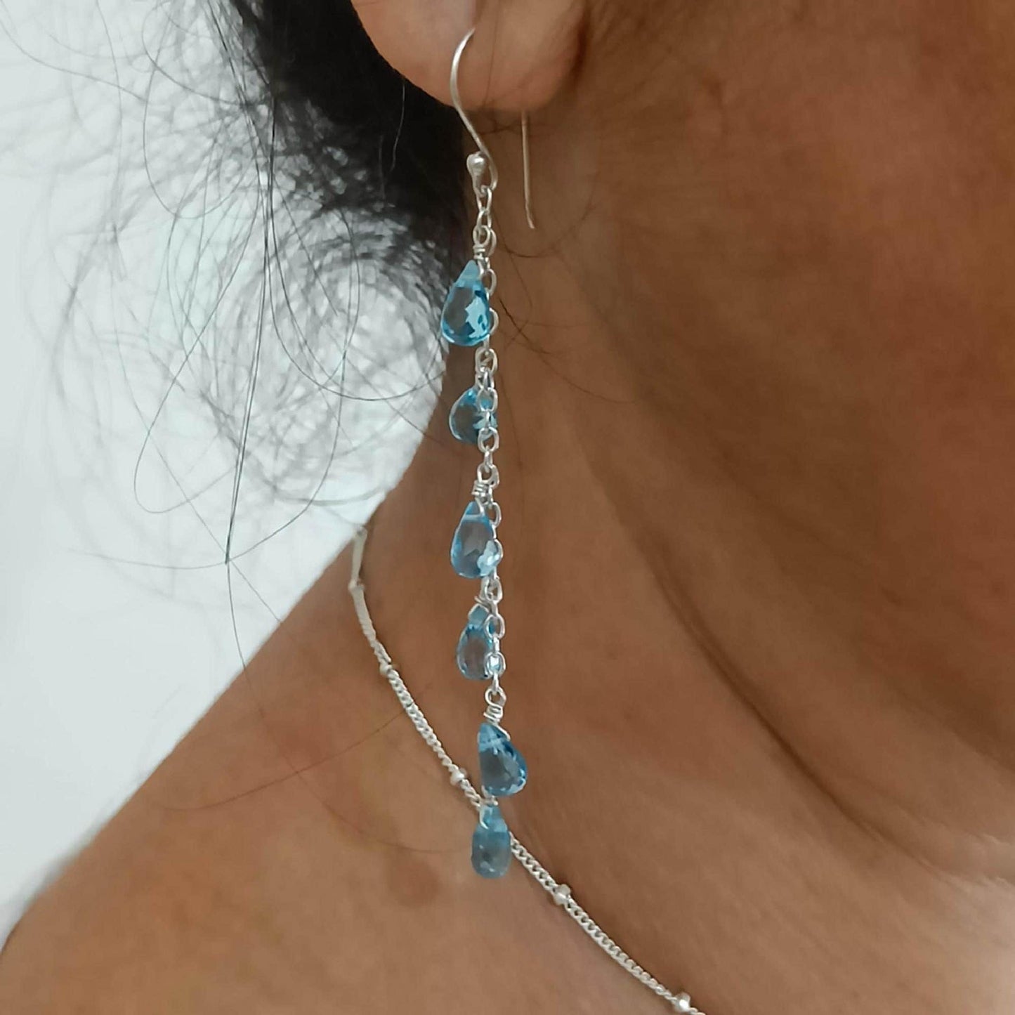 Blue Topaz Earrings, 925 Sterling Silver Dangle Earrings, Natural Topaz Tear Drops Gemstone Boho Jewelry, December Birthstone, Gift for Her
