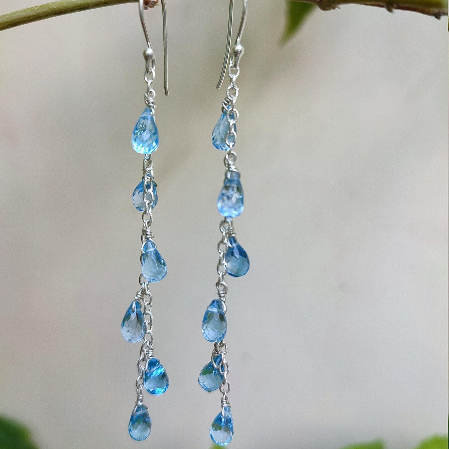 Blue Topaz Earrings, 925 Sterling Silver Dangle Earrings, Natural Topaz Tear Drops Gemstone Boho Jewelry, December Birthstone, Gift for Her