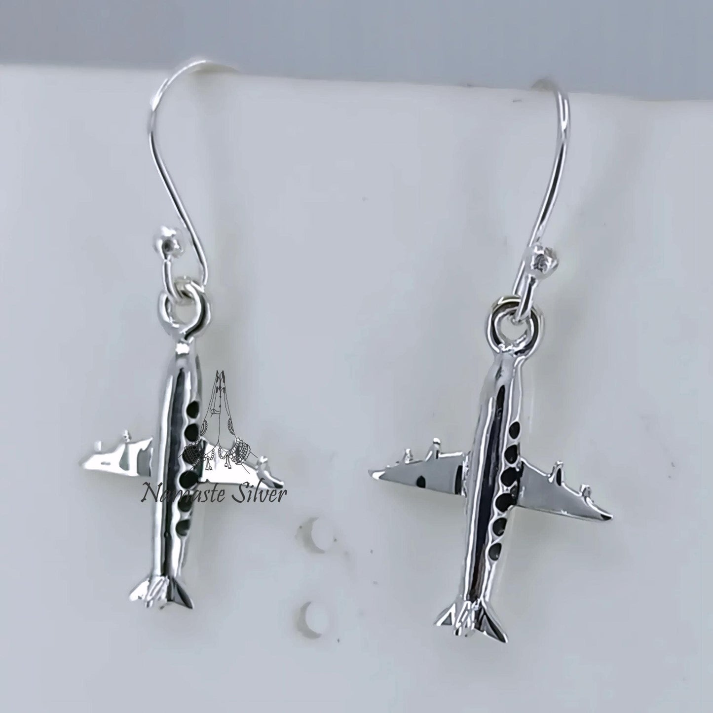 Airplane Earrings, 925 Sterling Silver Handmade Dangle Earrings, Flight Attendant & Pilot Gift, Travel Gift For Her, Unique Aviation Jewelry