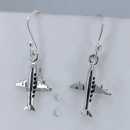 Airplane Earrings, 925 Sterling Silver Handmade Dangle Earrings, Flight Attendant & Pilot Gift, Travel Gift For Her, Unique Aviation Jewelry