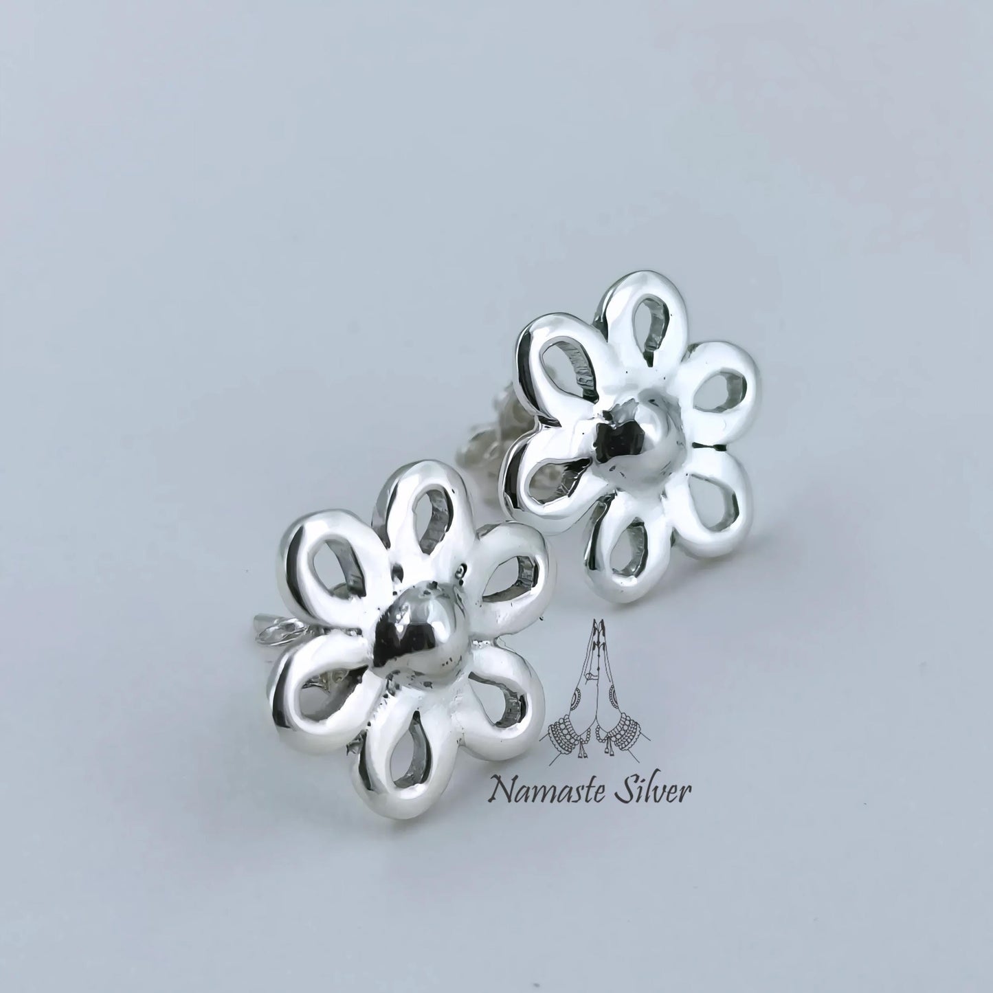 Flower Stud Earrings, 925 Sterling Silver Floral Stud Posts, Handmade Dainty Minimalist Jewelry, Tiny Floral Silver Studs, Cute Gift for Her