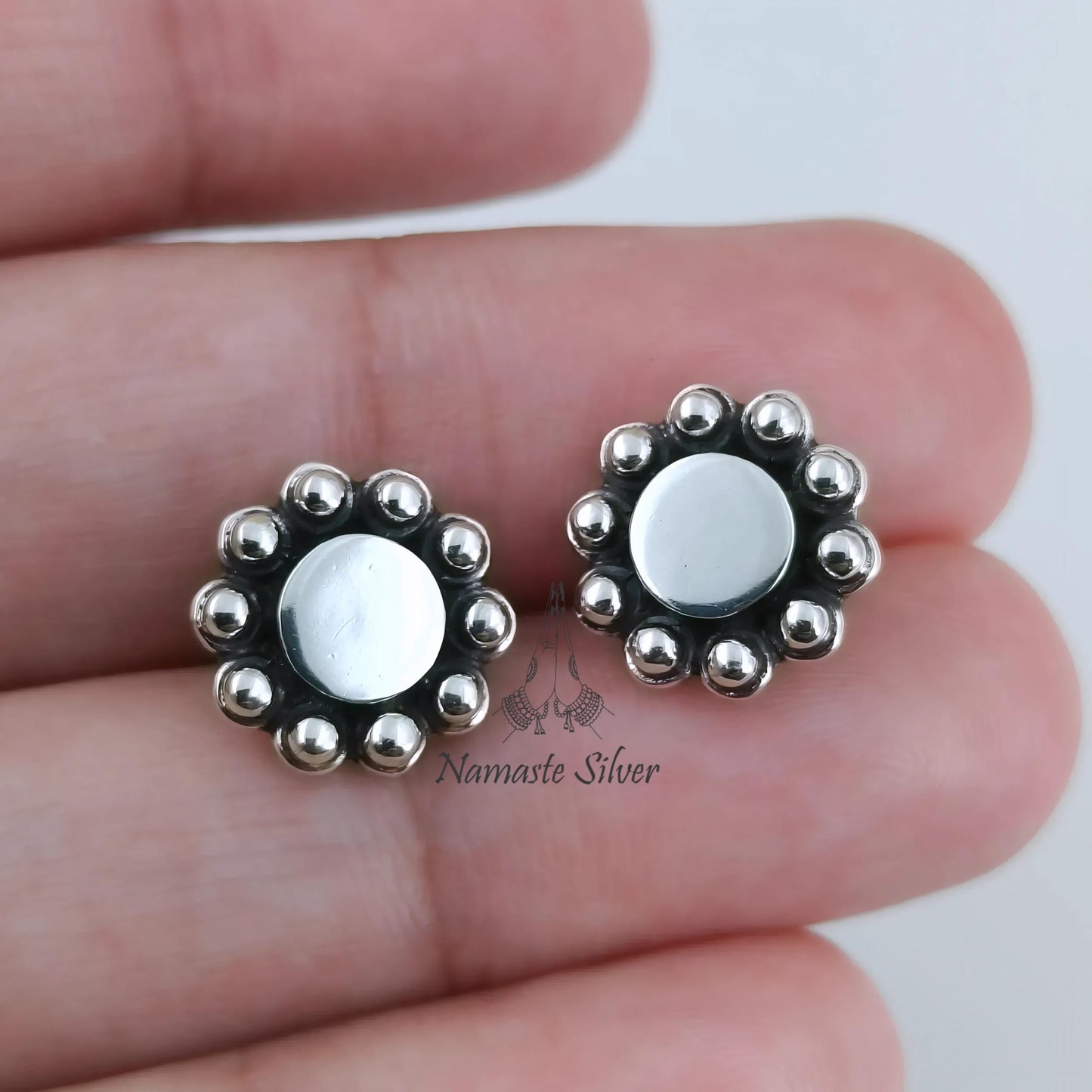 Floral Stud Earrings, 925 Sterling Silver Flower Stud Posts, Handmade Dainty Minimalist Jewelry, Tiny Floral Silver Studs, Cute Gift for Her