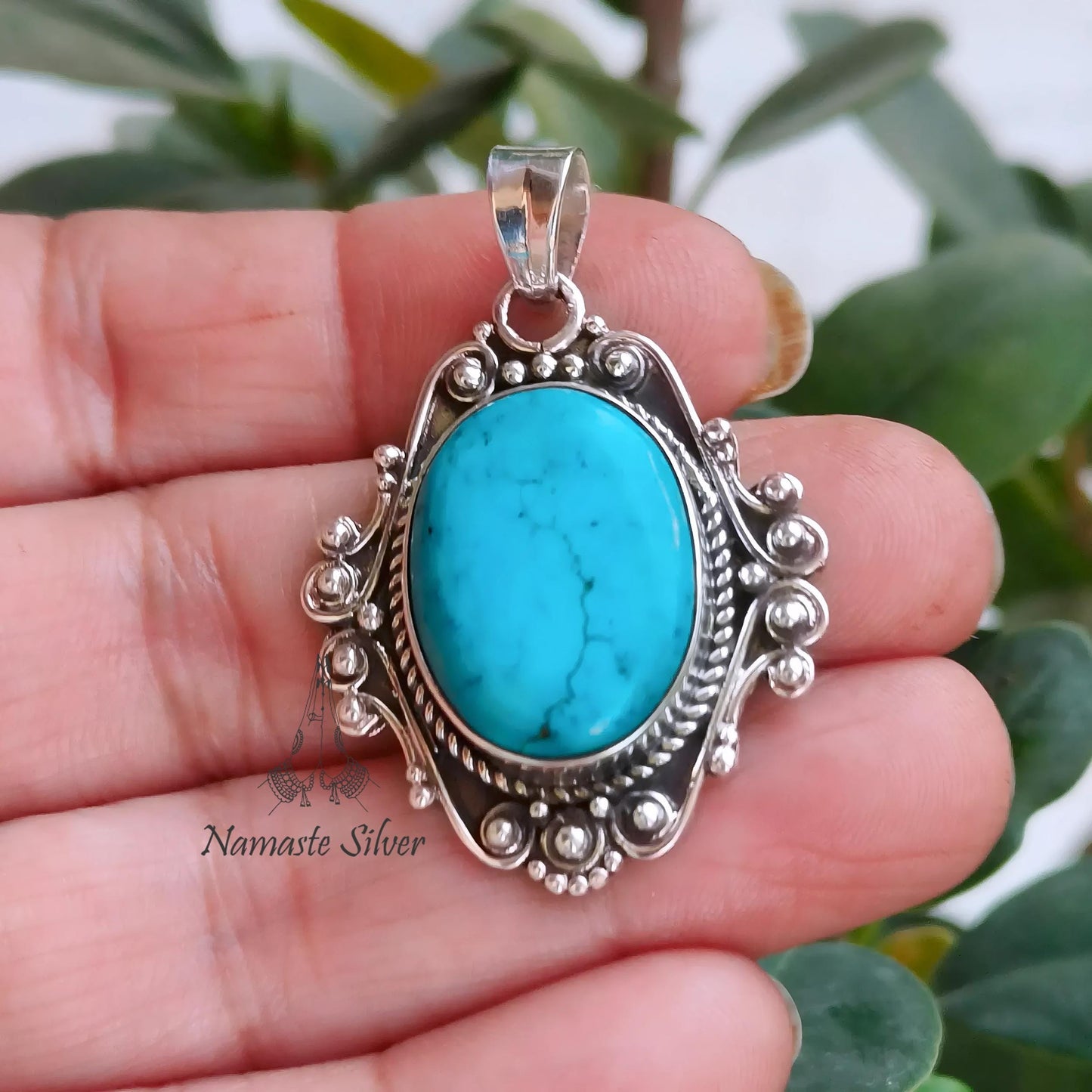 Turquoise Pendant, 925 Sterling Silver Locket, Natural Blue Turquoise Oval Gemstone Handmade Boho Jewelry, Gift For Her, December Birthstone