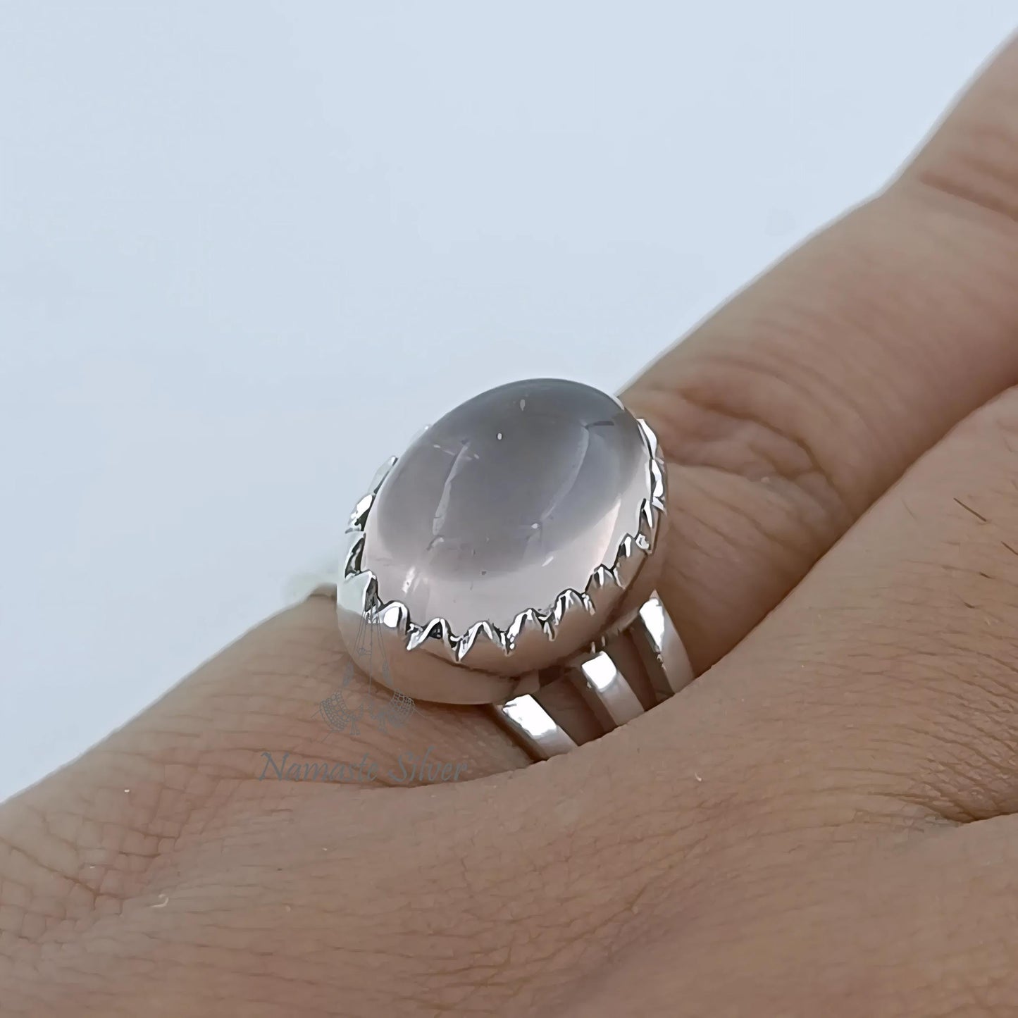 Rose Quartz Ring, 925 Sterling Silver Statement Promise Ring, Natural Pink Gemstone Oval Handmade Jewelry, January Birthstone, Gift for her
