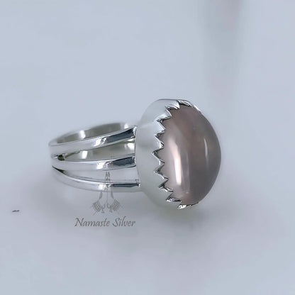 Rose Quartz Ring, 925 Sterling Silver Statement Promise Ring, Natural Pink Gemstone Oval Handmade Jewelry, January Birthstone, Gift for her