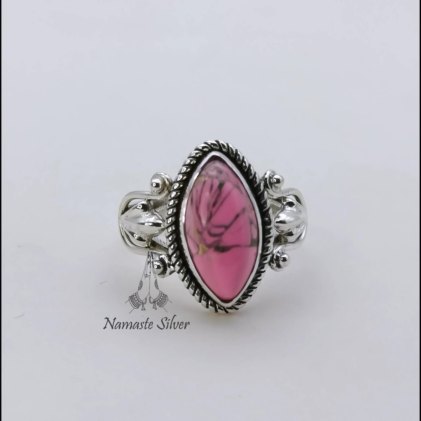 Pink Turquoise Ring, 925 Sterling Silver Promise Ring, Pink Copper Turquoise Marquise Gemstone Handmade Jewelry, Birthstone Gift for Her