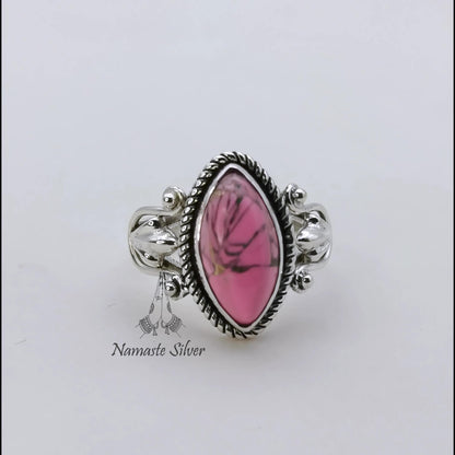 Pink Turquoise Ring, 925 Sterling Silver Promise Ring, Pink Copper Turquoise Marquise Gemstone Handmade Jewelry, Birthstone Gift for Her