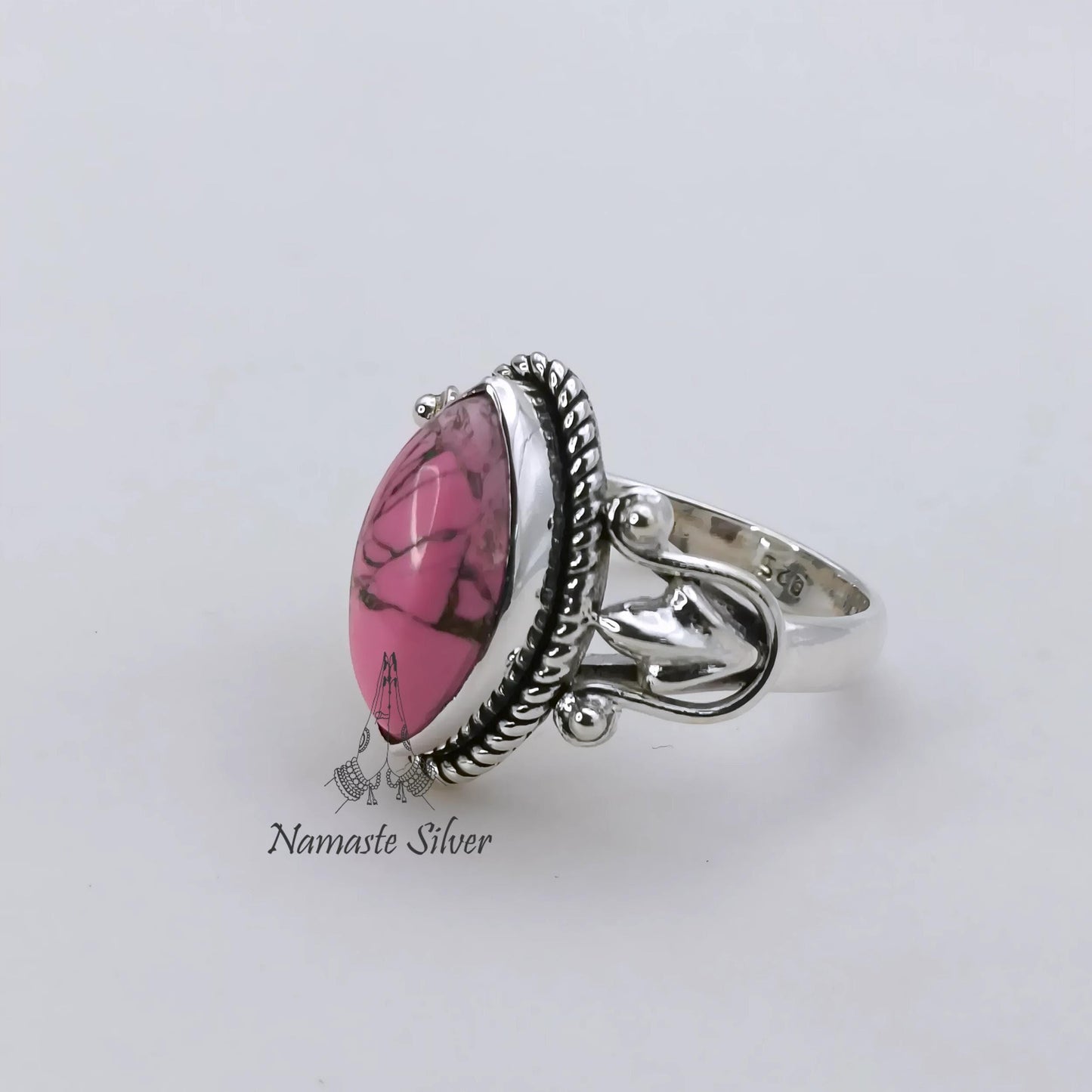 Pink Turquoise Ring, 925 Sterling Silver Promise Ring, Pink Copper Turquoise Marquise Gemstone Handmade Jewelry, Birthstone Gift for Her