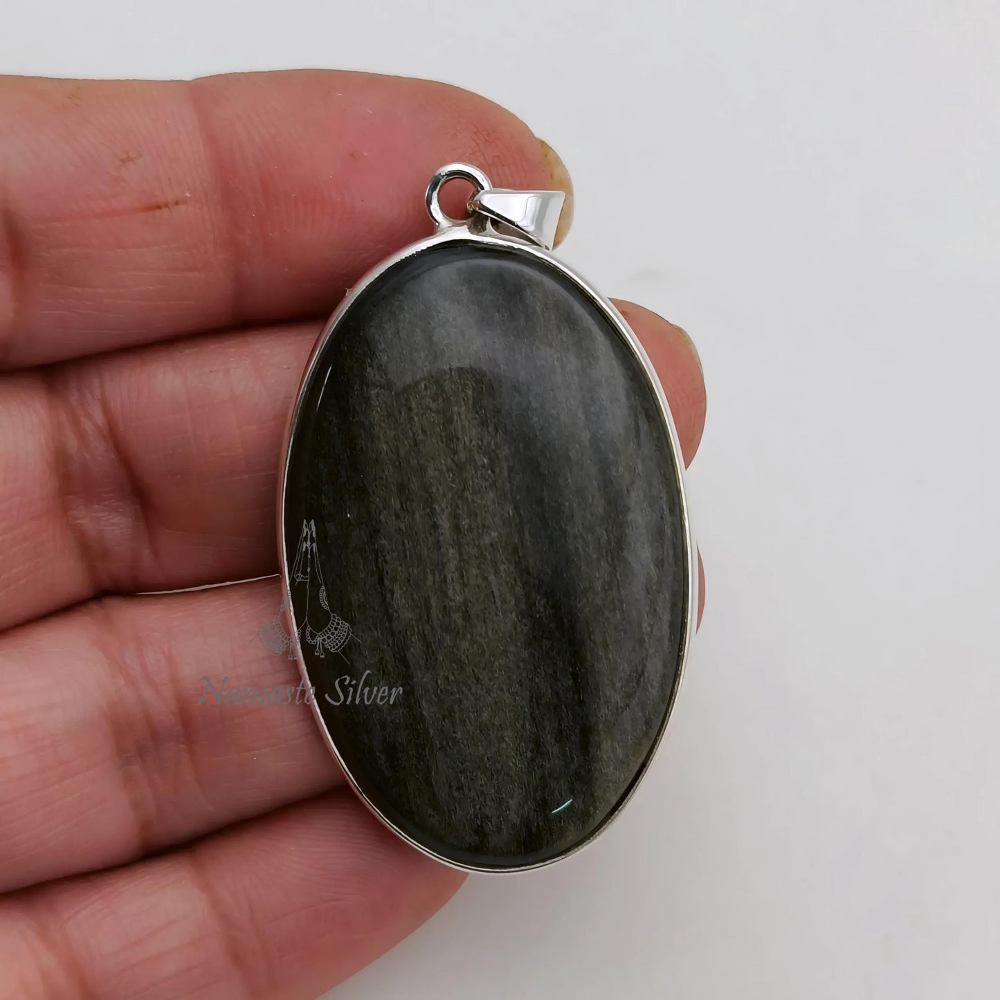 Gold Sheen Obsidian Pendant, 925 Sterling Silver Handmade Locket, Natural Gold Sheen Obsidian Oval Gemstone Jewelry, Unique Gift for Her