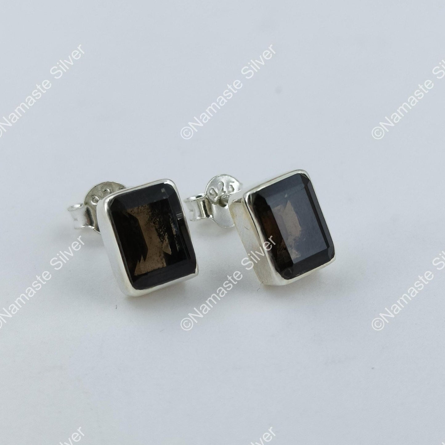 Smoky Quartz Earrings, 925 Sterling Silver Stud Posts, Natural Smoky Quartz Octagon Handmade Jewelry, November Birthstone, Cute Gift for Her