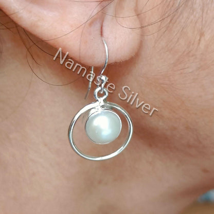 Pearl Earrings, 925 Sterling Silver Dangle Earrings, Freshwater Pearl Handmade Boho Jewelry, June Birthstone, Unique Dainty Gift For Her