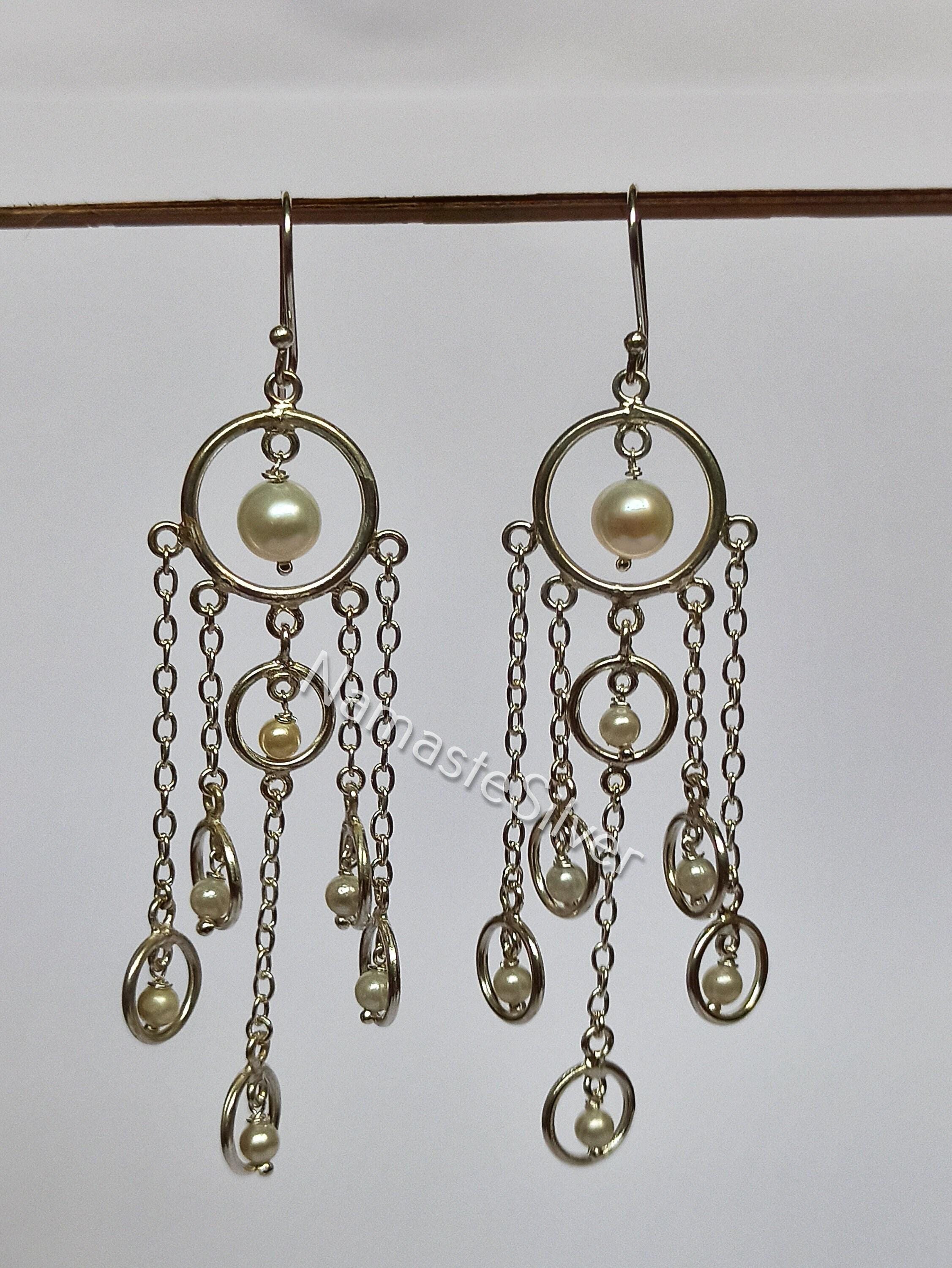 Pearl Earrings, 925 Sterling Silver Dangle Drop Handmade Boho Jewelry, Freshwater Pearl Chandelier Earrings, June Birthstone, Gift For Her