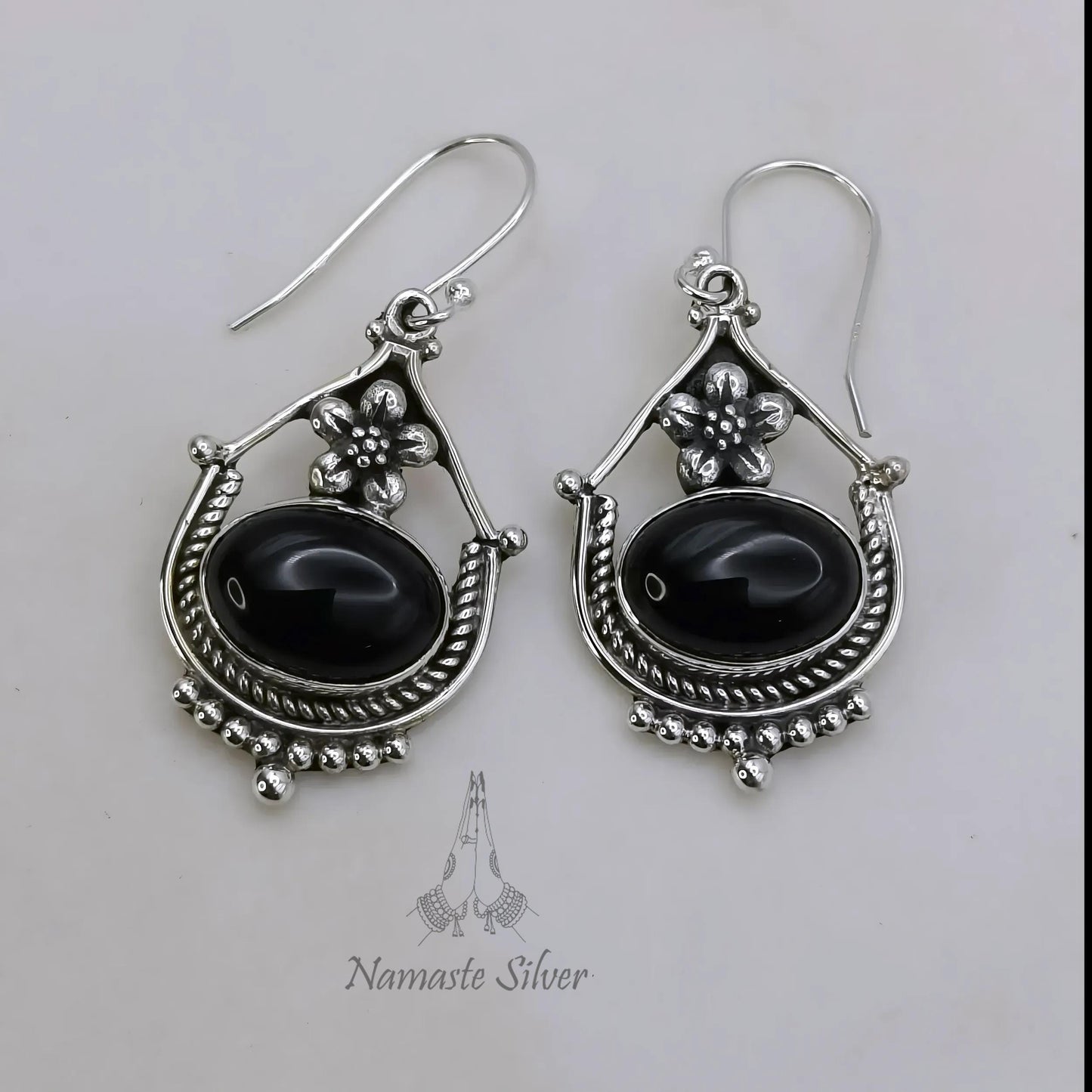 Black Onyx Earrings, 925 Sterling Silver Dangle Earrings, Natural Black Onyx Oval Gemstone Handmade Jewelry, July Birthstone, Gift for Her