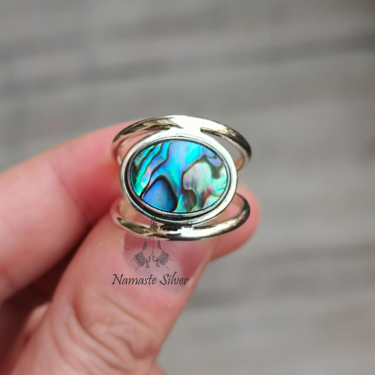 Abalone Shell Ring, 925 Sterling Silver Statement Promise Ring, Natural Ocean Seashell Oval Handmade Jewelry, Paua Shell Ring, Gift for her