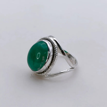 Green Jade Ring, 925 Sterling Silver Statement Promise Ring, Natural Jade Oval Gemstone Handmade Jewelry, March Birthstone, Gift for Her