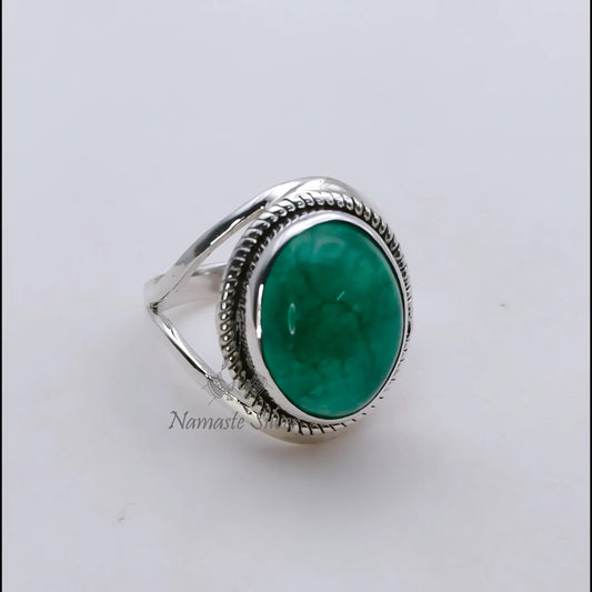 Green Jade Ring, 925 Sterling Silver Statement Promise Ring, Natural Jade Oval Gemstone Handmade Jewelry, March Birthstone, Gift for Her