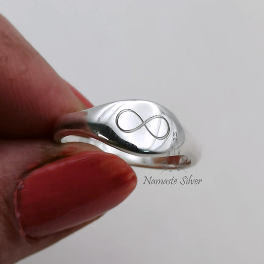 Infinity Ring, 925 Sterling Silver Engraved Band, Personalized Promise Ring, Infinity Symbol Dainty Minimalist Ring for Women, Gift for Her