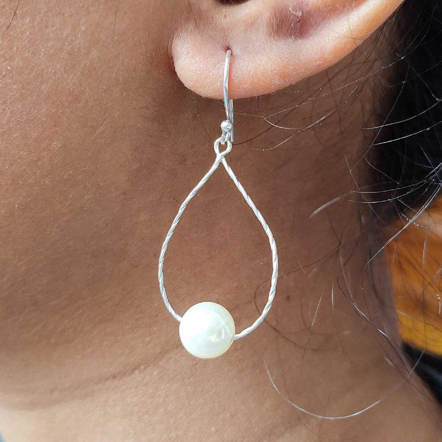 Pearl Earrings, 925 Sterling Silver Dangle Drop Earrings, Freshwater Pearl Round Beads Handmade Boho Earrings, June Birthstone, Gift for Her